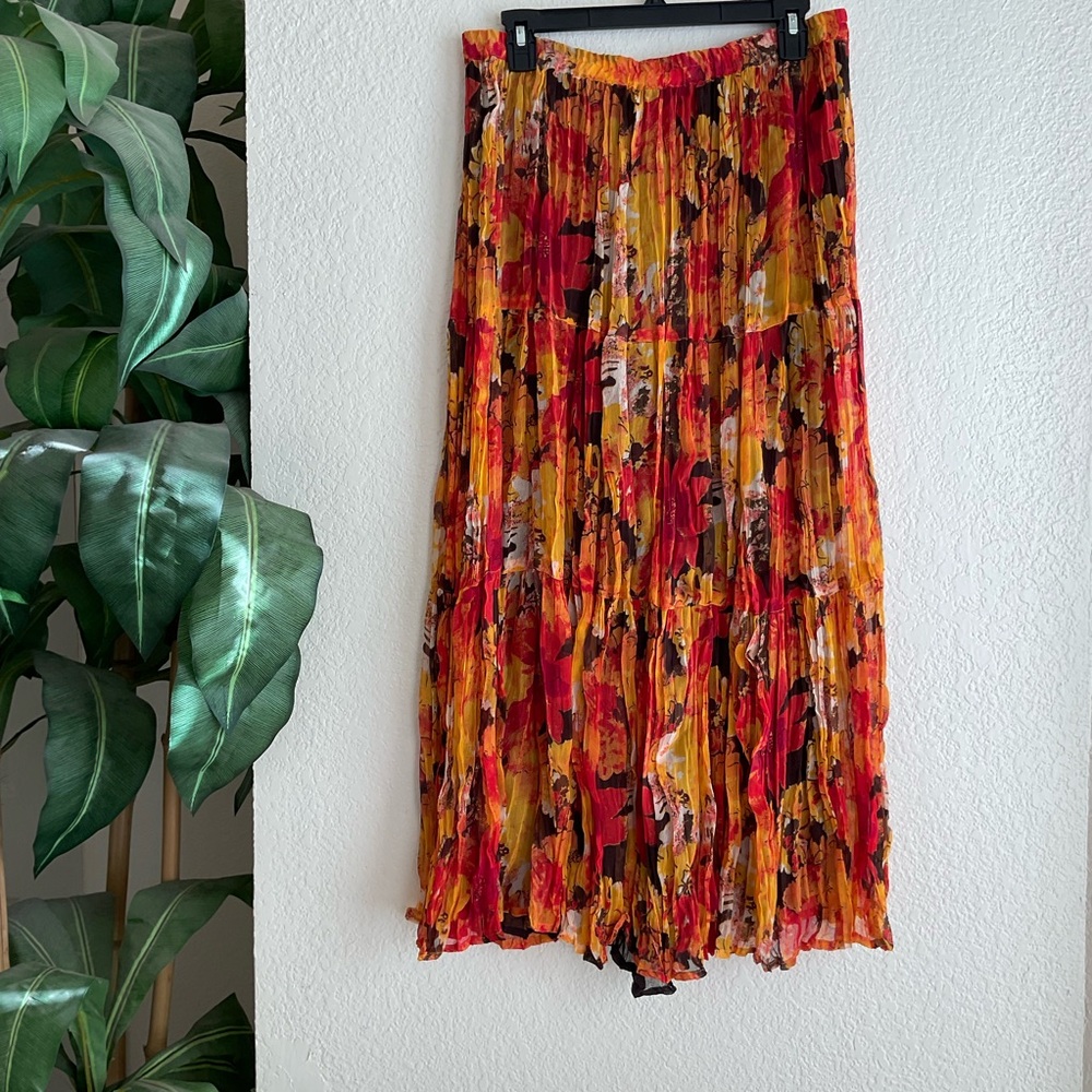 Kezykat orange floral maxi skirt Size L